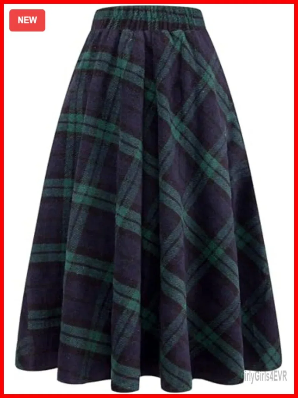 Women's Long Plaid High Waist A-Line Pleated Tartan Midi Skirt